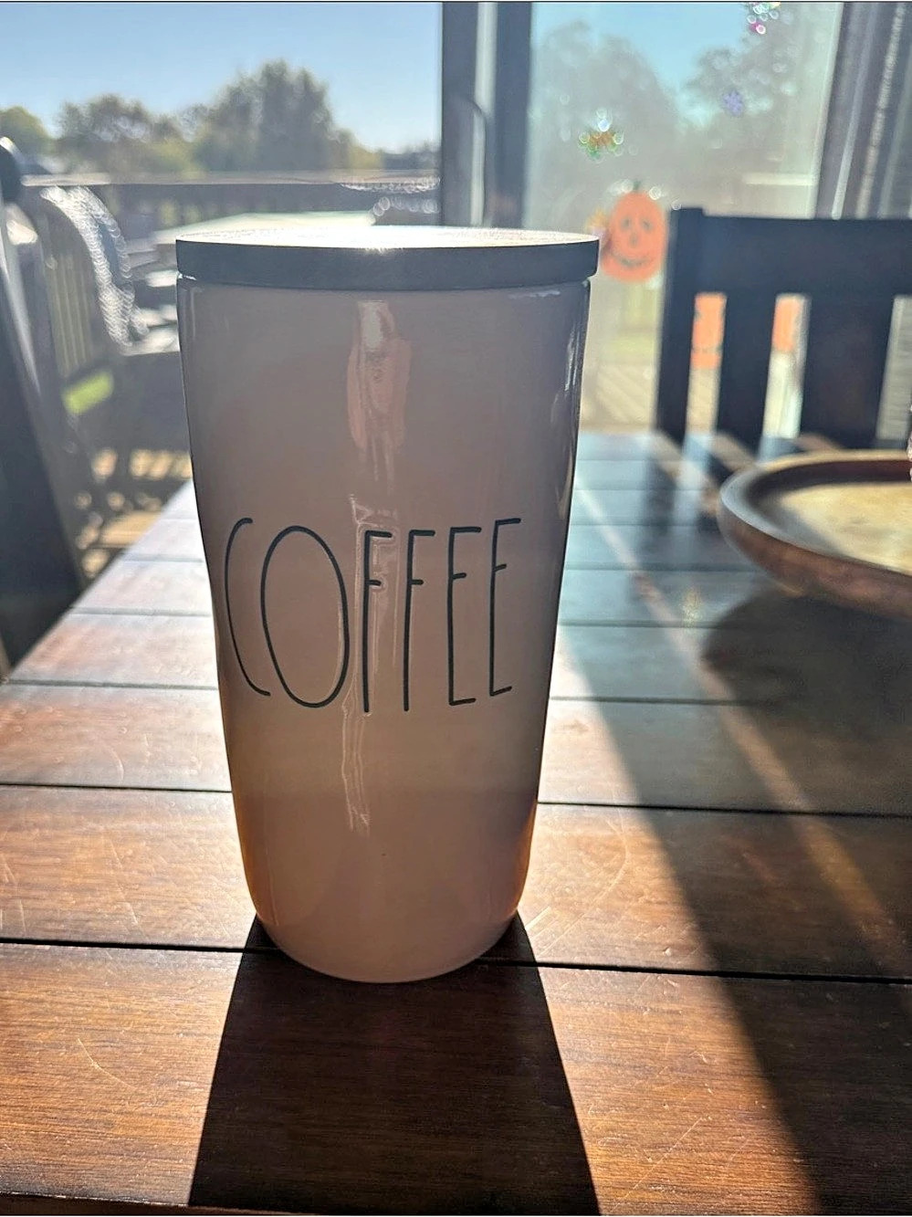 Rae Dunn Coffee Tumbler in Brown & White